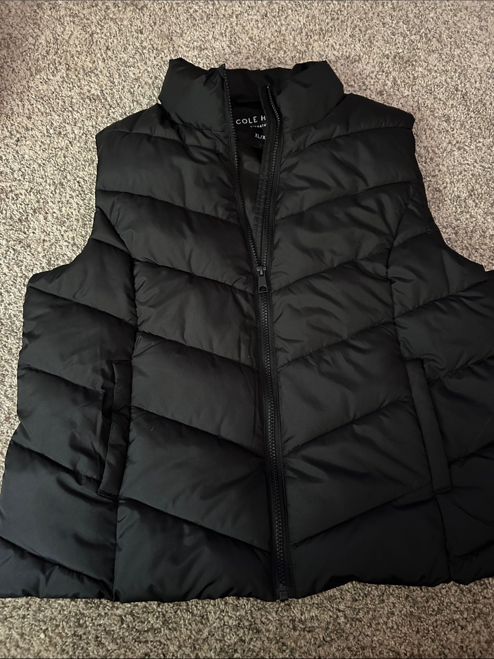 Cole Haan Black Quilted Down-Style Vest, Size XL